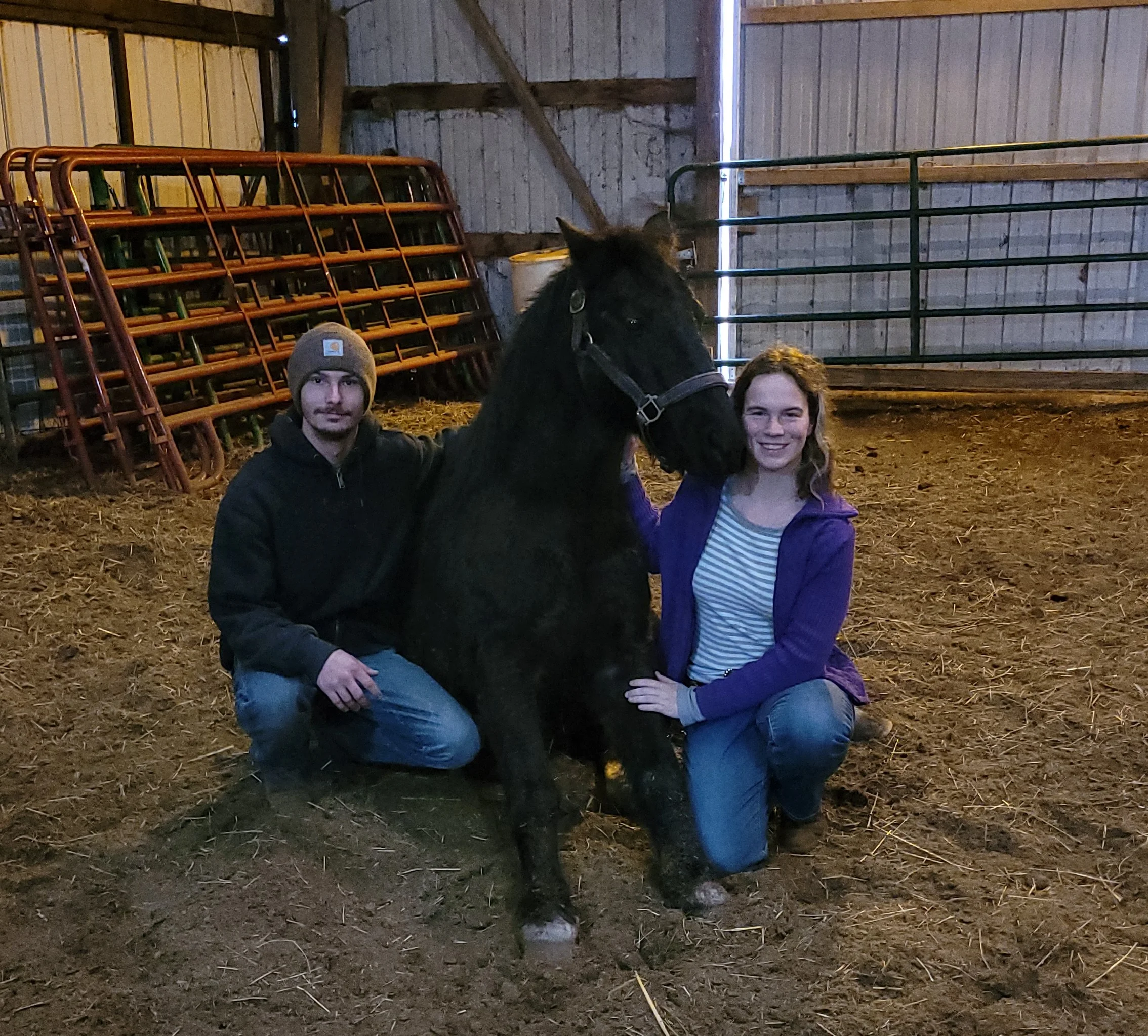 Kacey and Drayton with Tornado the pony sitting